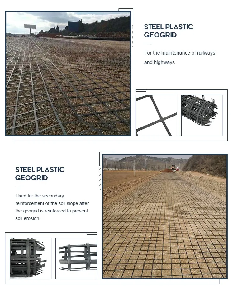 Alta resistenza alla tensione Saldatura biassiale Acciaio Terracotta plastica composita Geogrid Per la stabilizzazione del suolo, caratteristica anti-erosione 4