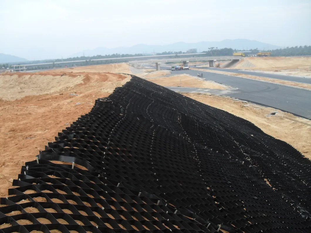 Geogriglia in HDPE con fori, sistema di confinamento cellulare ad alta resistenza, geogriglia a nido d'ape in HDPE per fondazioni stradali, protezione pendii, parcheggi, vialetti, muri di contenimento 8